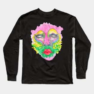 Pink colorful face with black sclera eyes Long Sleeve T-Shirt